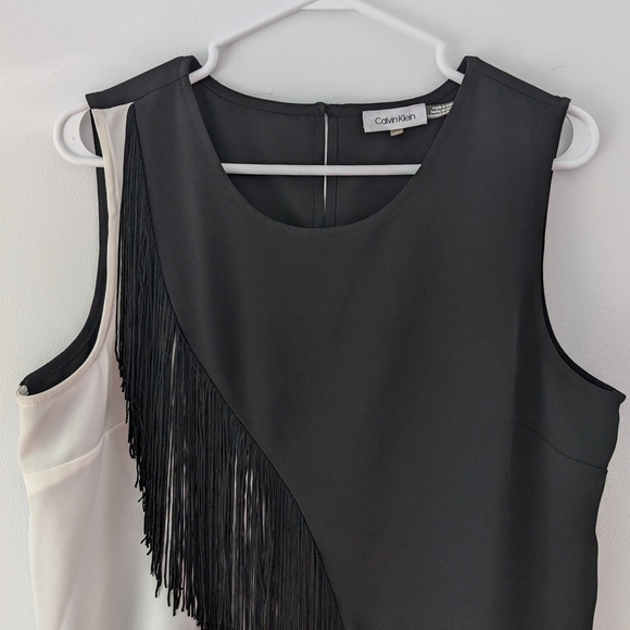 Calvin Klein Asymmetrical Sleeveless Fringe Top In Size Large - Picture 5 of 12